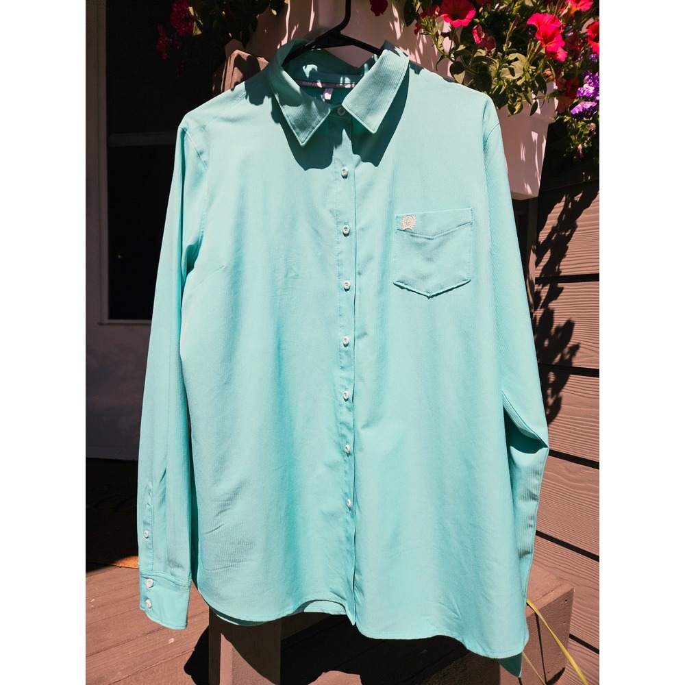 Cinch Turquoise Ribbed Performance Western Long Sleeve Shirt MSW9163007‎ XL
